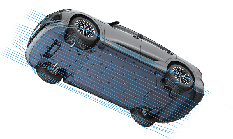 官方宣稱Audi Q8 55 e-tron quattro平整化底盤，有助提升車體空氣力學。