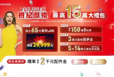 2024年6月購車優惠｜Toyota指定車款送65吋電視 RAV4提供百萬零利率