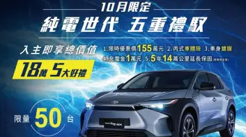 《Toyota bZ4X》限時限量調降12萬元 另贈多項好禮 NEDC續航里程626公里