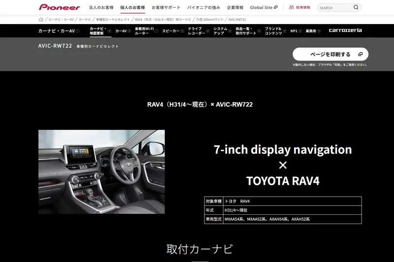 先鋒為toyota rav4推出的專用導航主機