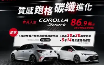 2025年10月購車優惠｜Toyota Corolla Sport限量升級碳纖維套件 RAV4油電百萬零利率