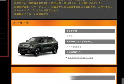 日本年度風雲車《Suzuki e Vitara》領銜前10強 年底台北車站見