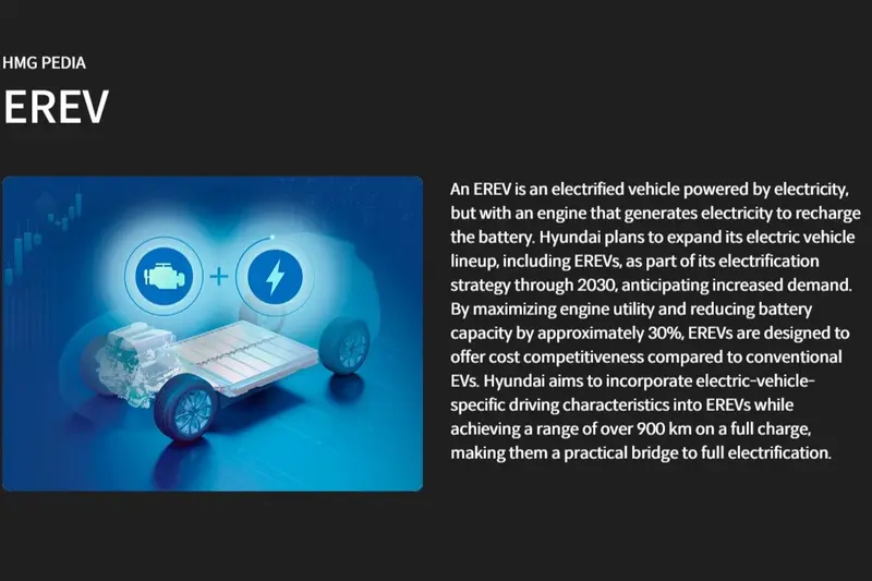 官方表示，EREV首款油電增程車將於2027年推出。它將利用高性能電池和電機，透過電池與發動機集成，提供類似電動車的駕駛，滿油滿電下可行駛超過960公里。