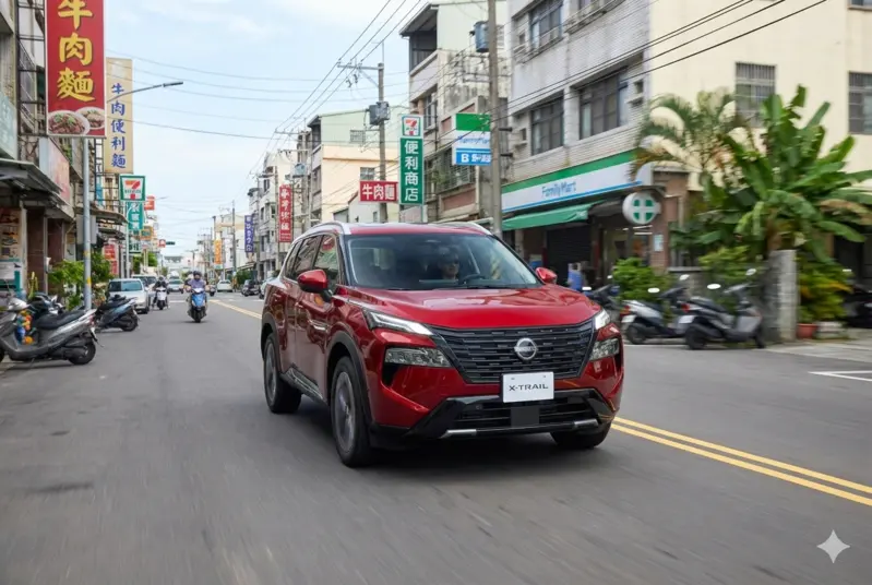 日規小改款Nissan X-Trail,背景經ai修改。
