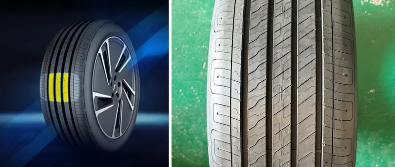 ▲ 胎面上使用更寬中央肋條，讓輪胎與地面的接觸面積大幅增加。