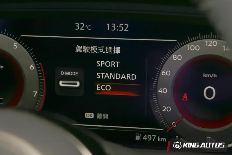 個人偏好一般駕駛模式。運動模式因延後換檔讓車內的引擎運轉聲比較明顯,但動力卻沒有大太多。