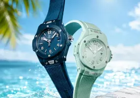 HUBLOT Big Bang One Click 33毫米系列 石油藍與薄荷綠  高科技彩色陶瓷 演繹夏日島嶼色彩美學