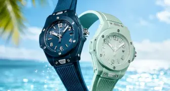 HUBLOT Big Bang One Click 33毫米系列 石油藍與薄荷綠  高科技彩色陶瓷 演繹夏日島嶼色彩美學