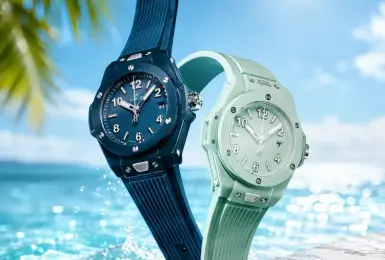 HUBLOT Big Bang One Click 33毫米系列 石油藍與薄荷綠  高科技彩色陶瓷 演繹夏日島嶼色彩美學