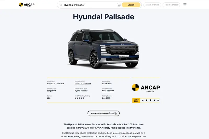 Hyundai Palisade 獲澳洲新車安全評鑑協會最高 5 星肯定