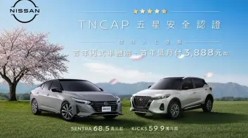 2026年9月購車優惠｜Nissan Kicks與Sentra 贈首年丙險&月繳3888專案 tncap最高5星安全評價